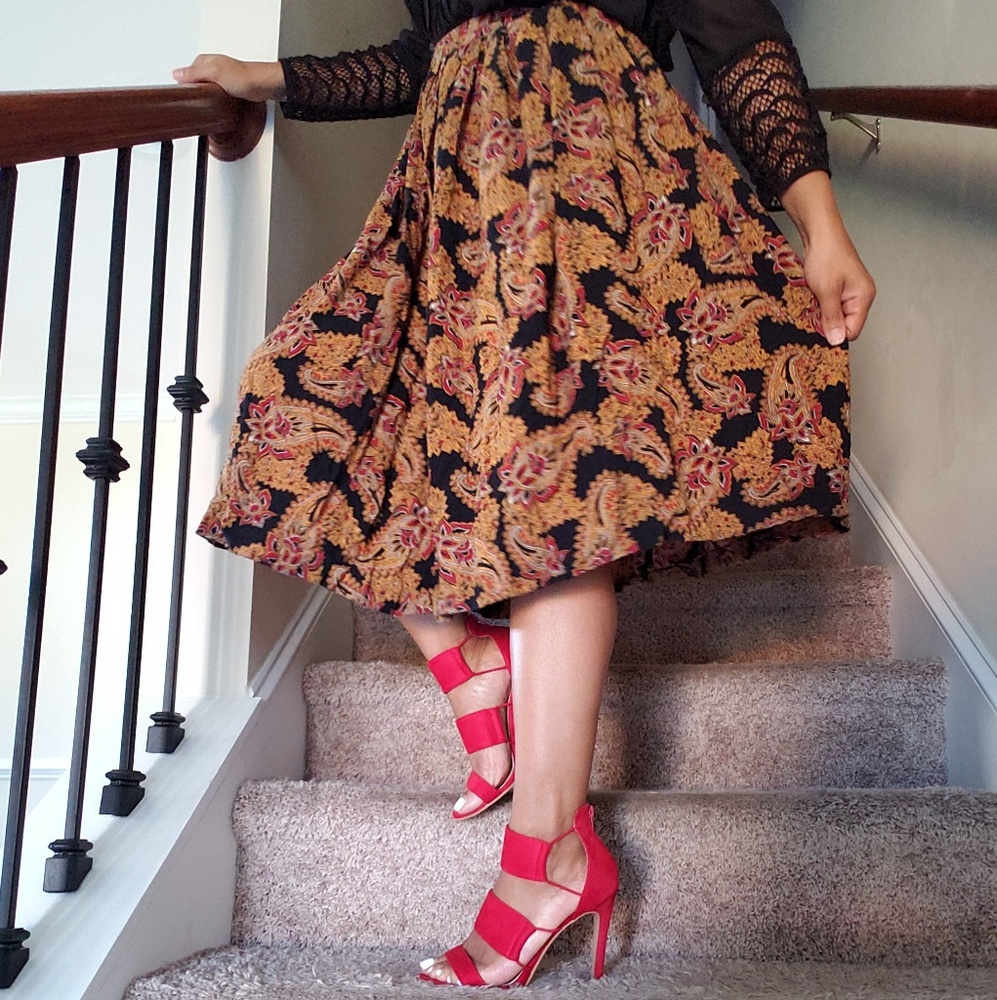 ❤ Paisley print pleated skirt
